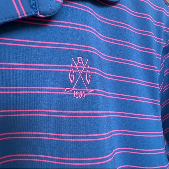 Peter Millar Youth Striped Golf Polo Shirt Blue Pink Short Sleeve L Embroidered - Picture 7 of 8